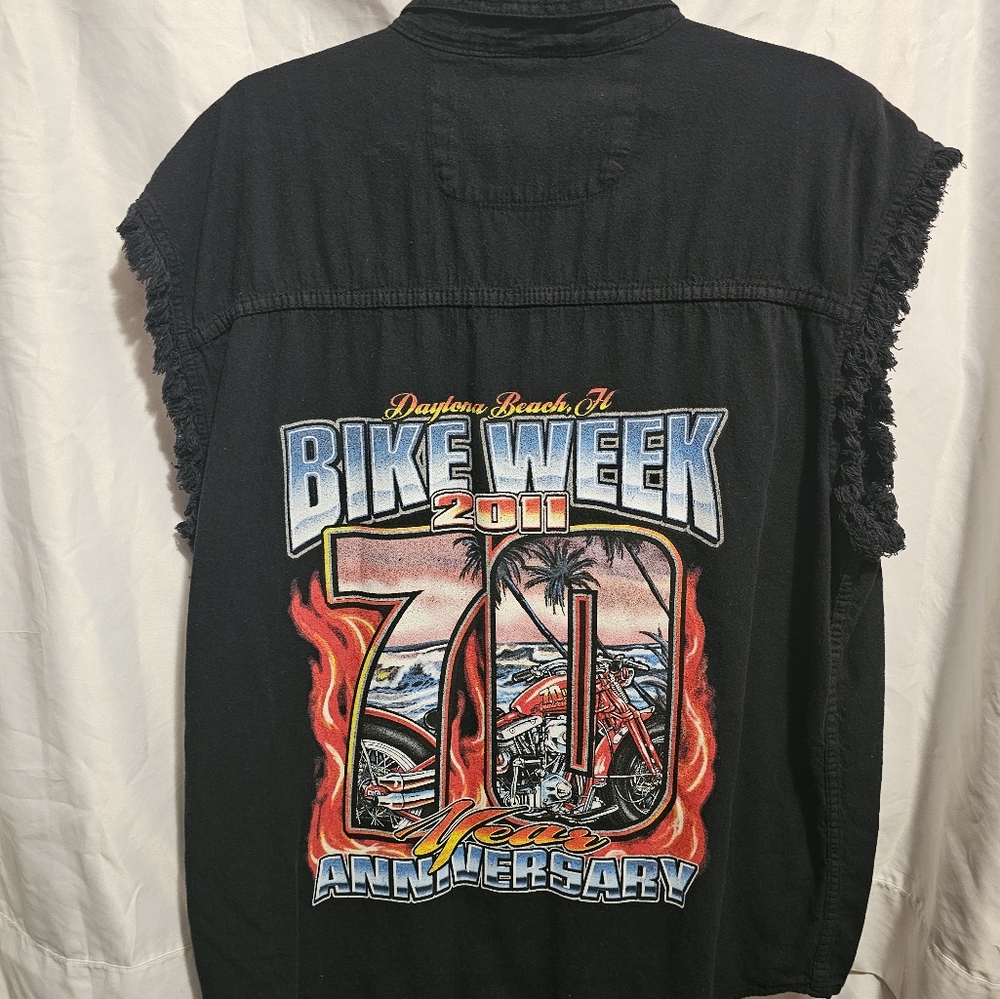 MOTORCYCLE Black Sleeveless Button-Up Shirt Bike Week 2011, Size XXL